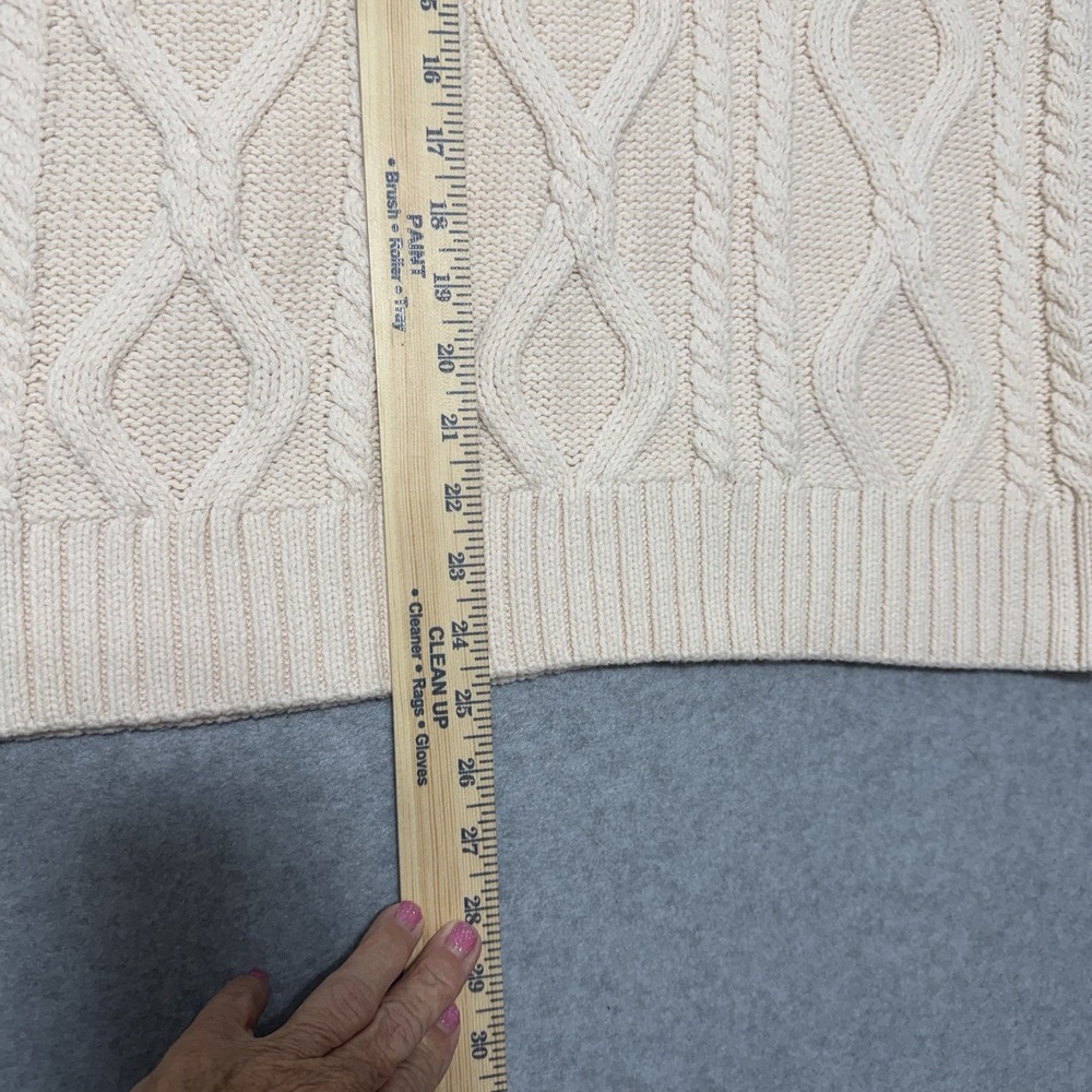 Trendy Queen Pullover Chunky Cableknit Cabincore Sweater Cream Stretch Cozy Sz L - Picture 10 of 11